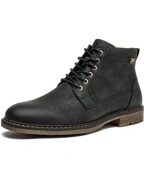 Men's Black Casual Ankle Boots Comfortable Lace Up Distressed Finish Side Zipper